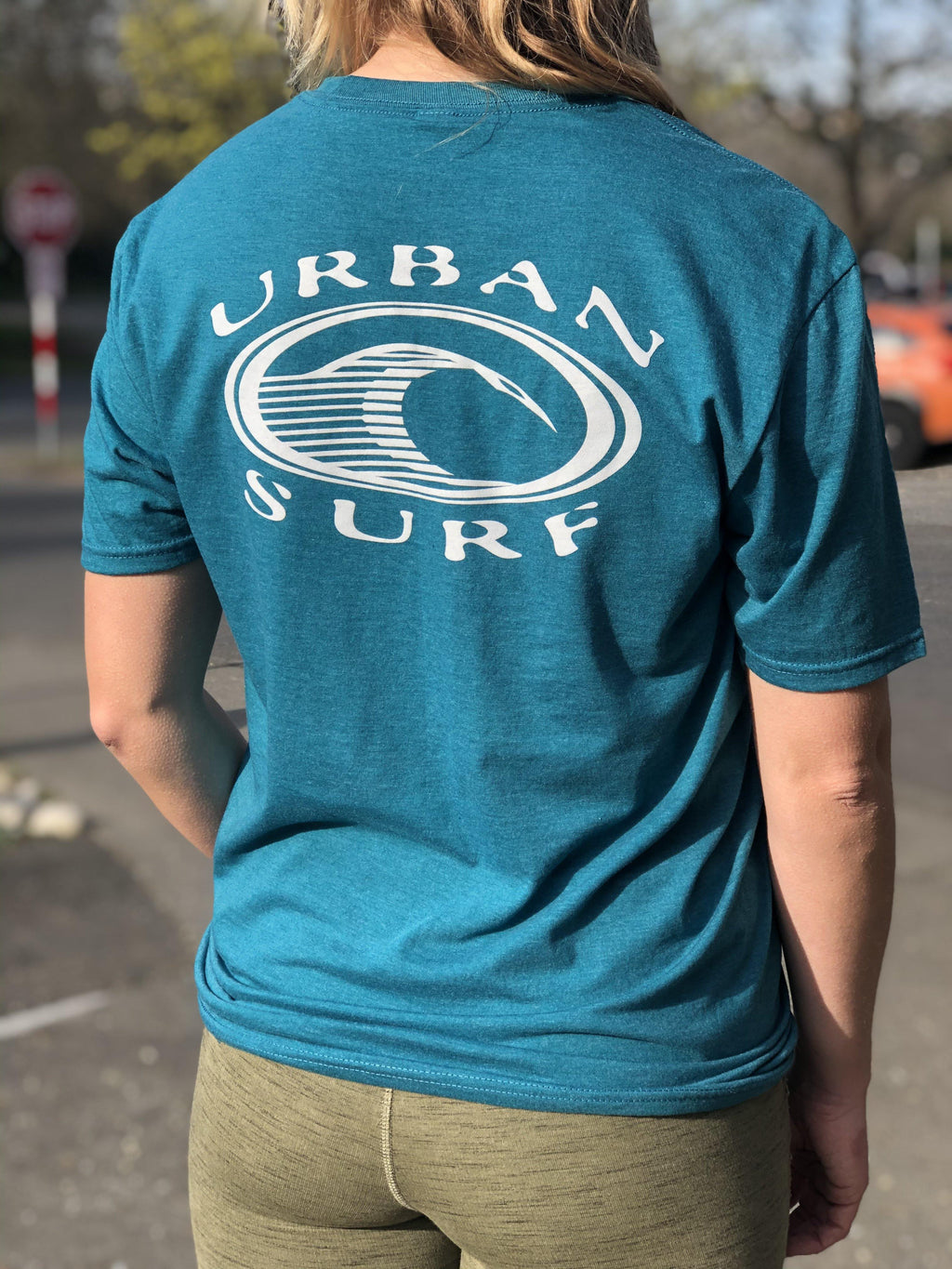 Men & Women's Retro Logo Tee - Heather Teal - Urban Surf