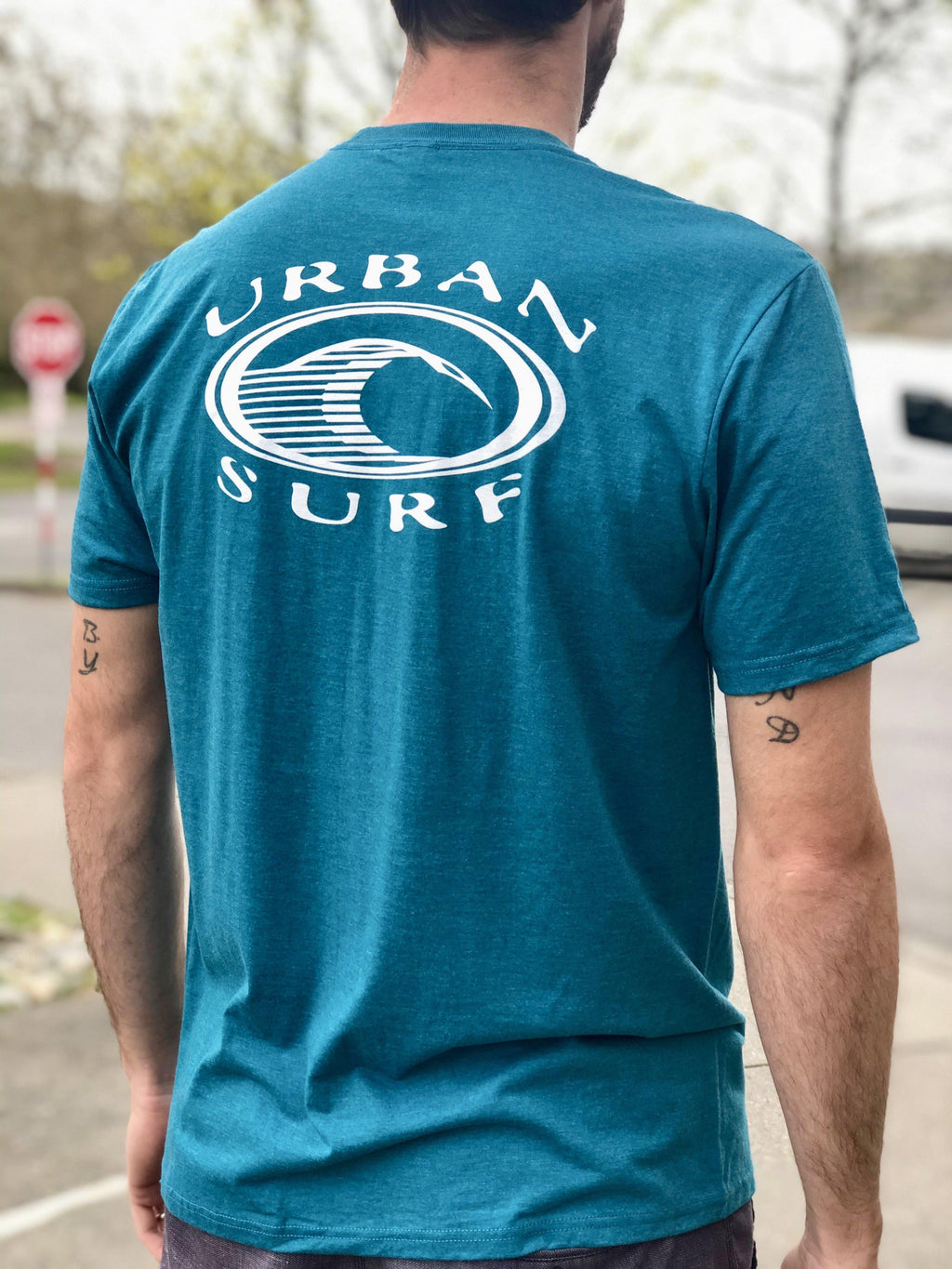 Men & Women's Retro Logo Tee - Heather Teal - Urban Surf